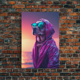 Pit Bull In Pink Hoodie Sunglasses Wall Print, Beach Art, Dog Print, Dog Portrait, Framed Wall Art, Framed Canvas, Wall Print, Wall Canvas