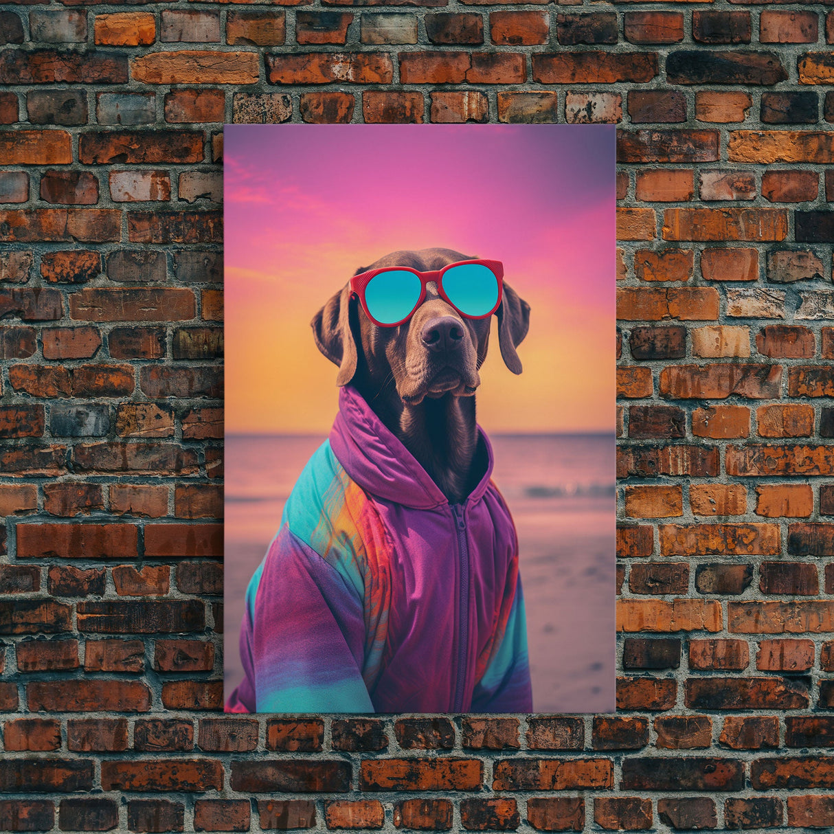 Great Dane In Pink Jacket Sunglasses Wall Print, Beach Art, Dog Print, Dog Portrait, Framed Wall Art, Framed Canvas, Wall Print, Wall Canvas