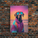 Great Dane In Pink Jacket Sunglasses Wall Print, Beach Art, Dog Print, Dog Portrait, Framed Wall Art, Framed Canvas, Wall Print, Wall Canvas