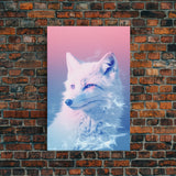 White Fox Wall Print, Animal Art Print, Animal Portrait, Pink Art, Wildlife Art, Framed Wall Art, Framed Canvas, Wall Print, Wall Canvas