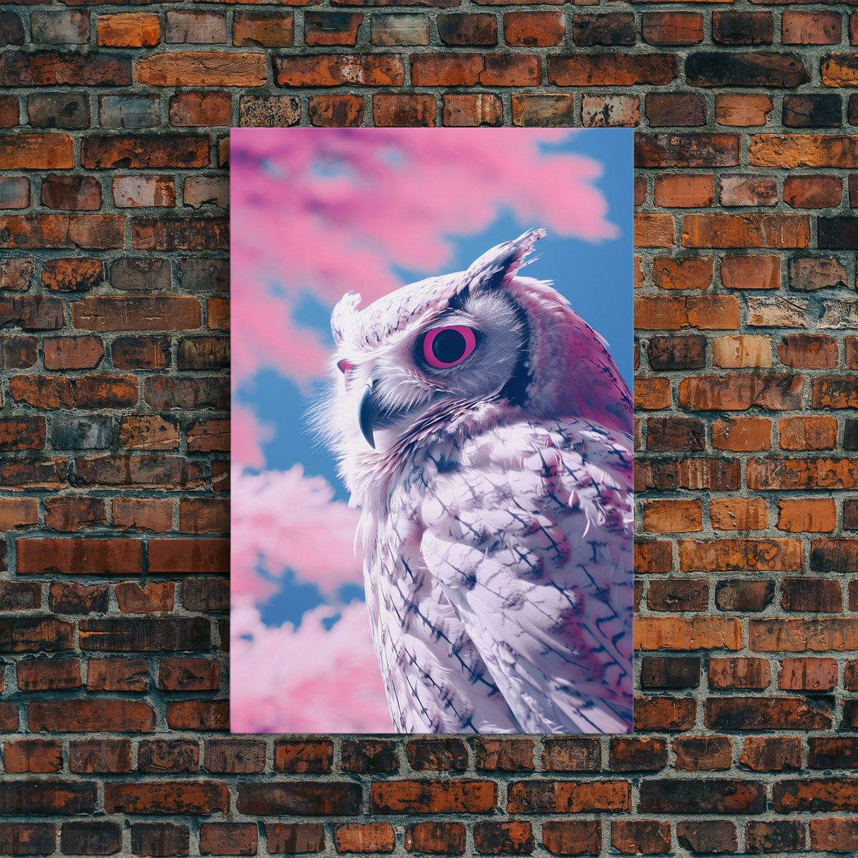 White Owl Wall Print, Animal Art Print, Pink Clouds, Wildlife Art, Bird Wall Art, Framed Wall Art, Framed Canvas, Wall Print, Wall Canvas