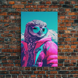 Owl In Pink Jacket Sunglasses Wall Print, Animal Art Print, Bird Wall Art, Framed Wall Art, Framed Canvas, Wall Print, Wall Canvas