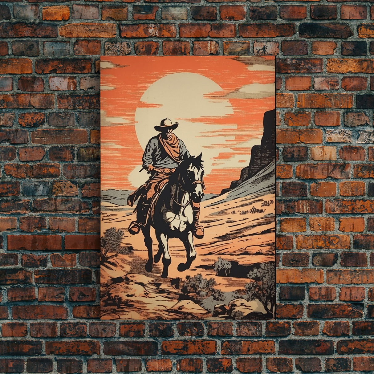 Cowboy Wall Decor, 12x18 Art Print, Equestrian Wall Art, Western Decor, Southwestern Art, Wild West Painting Wall Art, Framed Canvas Print