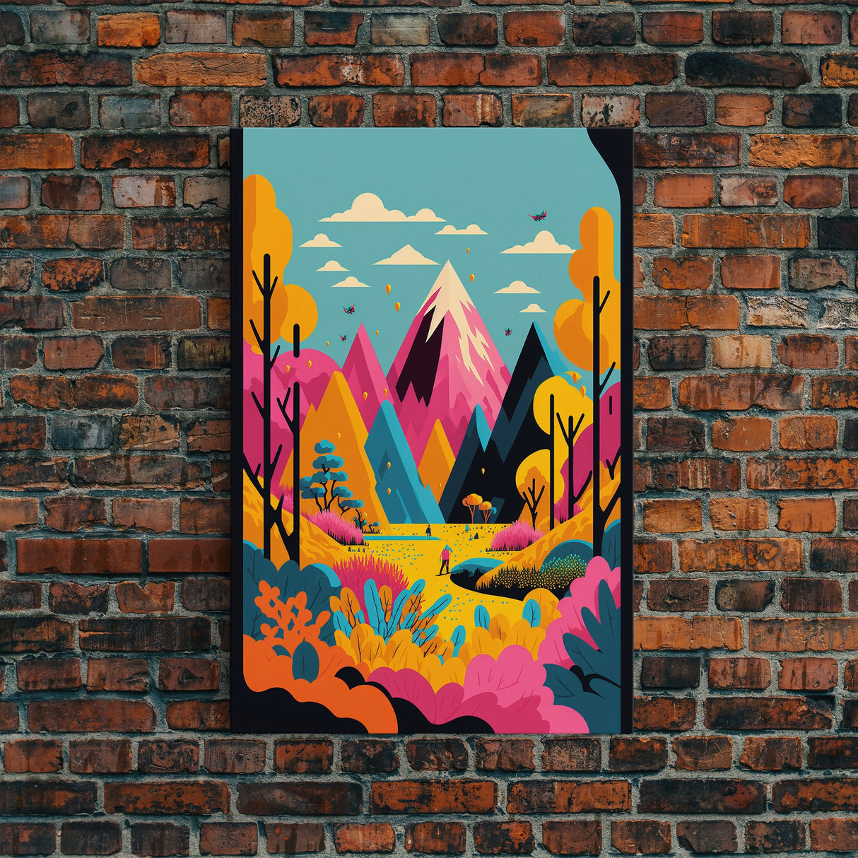 Trendy Pop Art, Surreal / Abstract Mountain Landscape, Fantasy Decor, Framed Canvas Print