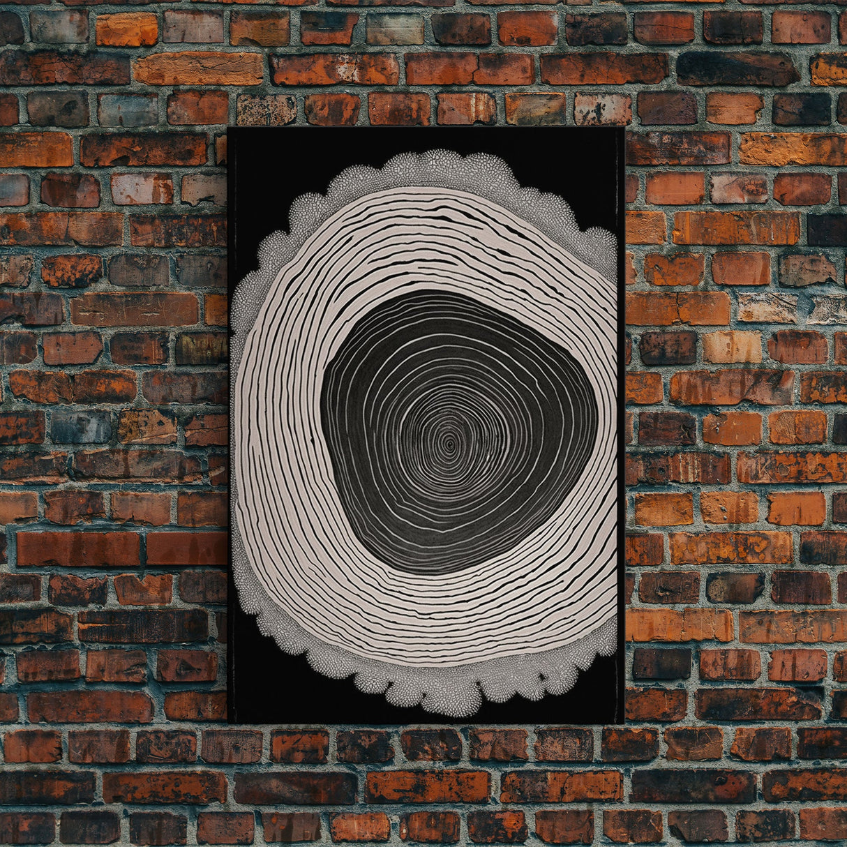 Framed Canvas Print Wall Art,  Grunge Forest Tree Rings, Abstract Illustrations, Modern Art, Nordic Decor for Bedroom, Tree Cross Section