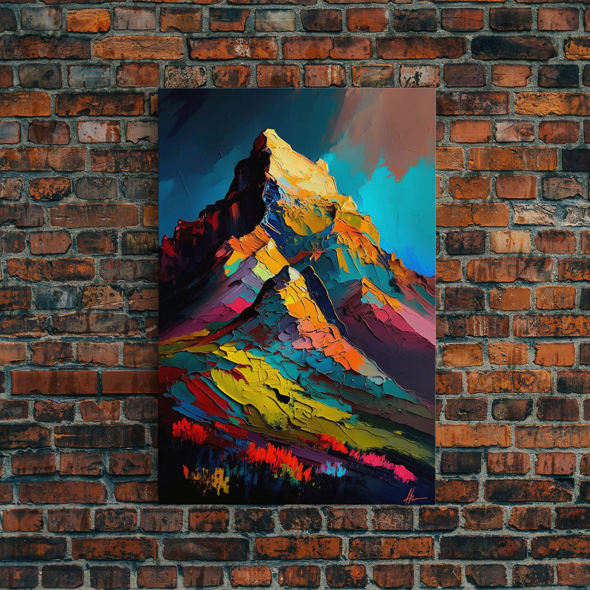 Mount Noshaq, Mountain Art, Mountain Landscape Wall Art, Framed Canvas Print, Abstract Oil Painting Print, Mountains of Pakistan