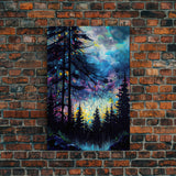 Abstract Pine Canvas Print of Oil Painting, Large Original Textured Fall Pine Forest Painting Contemporary Living Room Wall Art Decor