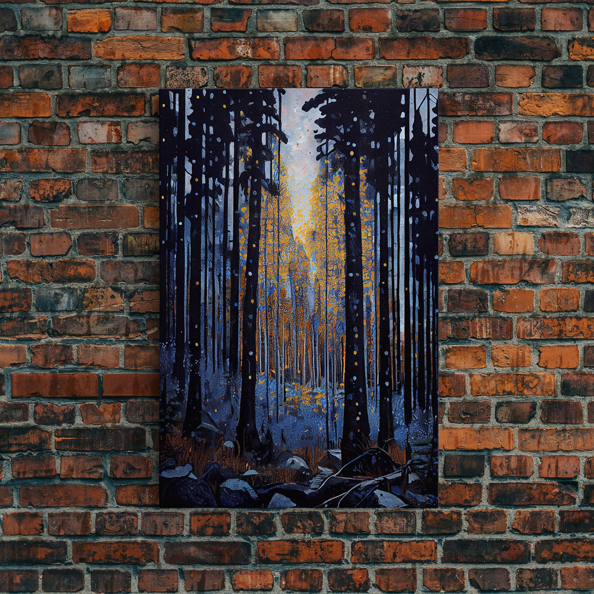 Original Abstract Forest Landscape Canvas Print Oil Painting, Abstract Texture Misty Woodland Painting Modern Living Room Wall Art Decor