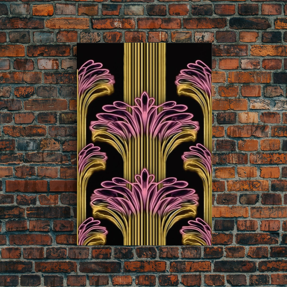 Art Deco Pattern Wall art - Framed Canvas Print - Art Deco - Black art - Bright colors - Pink & gold art - Office decor - Abstract nature