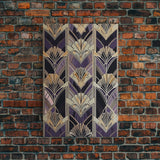 Art Deco Pattern Wall art, Framed Canvas Print, Art Deco, Pattern art, Yellow & purple art, Stained glass art, Abstract nature, Office decor