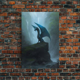 Majestic Forest Dragon Wall Art, Framed Canvas Print, Dragon Fantasy Painting, Forest Dragon Behind Secret Waterfalls Abstract Fantasy Art