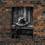 Cowboy Hat Print, Western Wall Art, Black And White, Minimalist Art, Wall Decor, Canvas Art, Wall Art, Framed Canvas Wall Decor