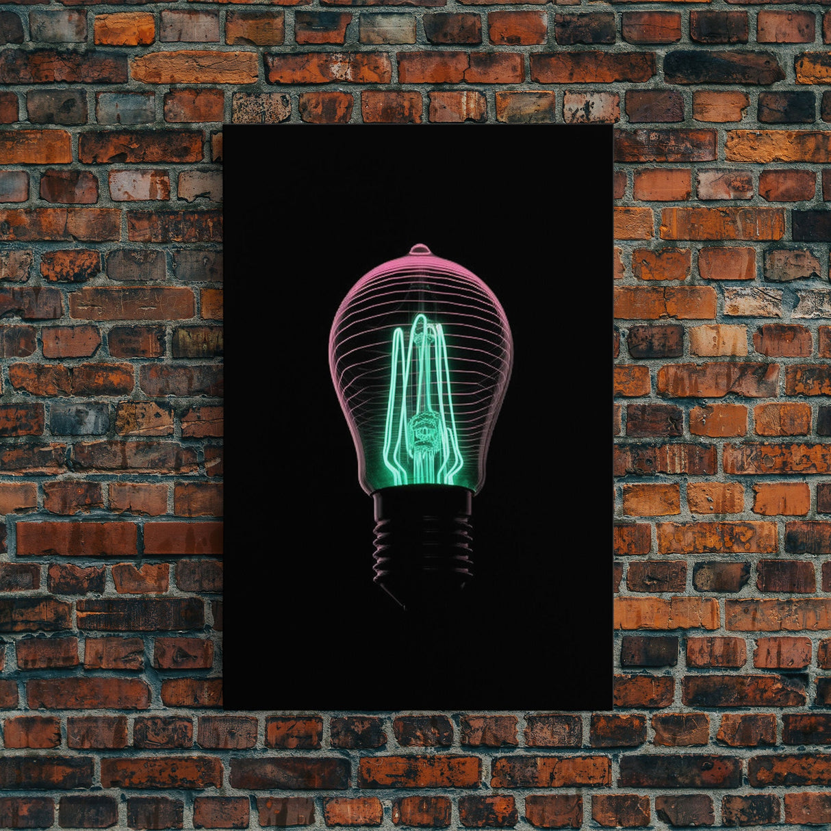 3D Light Bulb Wall Art, Neon Lights Art, Teal, Pink, Minimalist Print, Wall Decor, Canvas Print, Wall Art, Framed Canvas