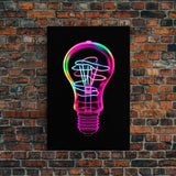 3D Light Bulb Wall Art, Neon Lights Art, Vibrant Art, Minimalist Print, Wall Decor, Canvas Print, Wall Art, Framed Canvas