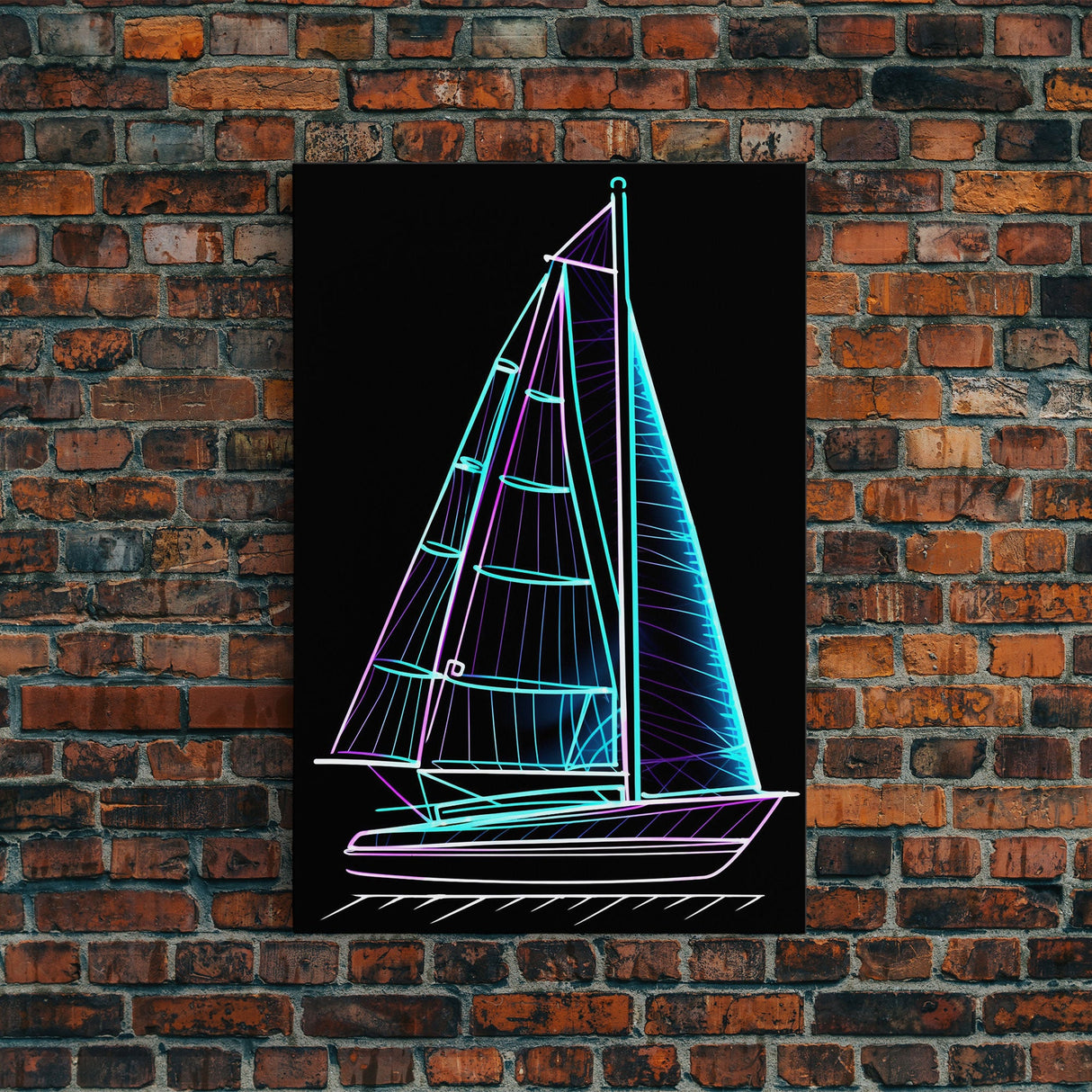 Teal Sail Boat Wall Decor, Ocean Art Print, Line Art, Minimalist Print, Wall Decor, Canvas Print, Wall Art, Framed Canvas