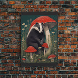 Badger Wall Decor, Cute Badger, Mushrooms Wall Decor, Animal Wall Art, Wall Decor, Canvas Print, Wall Art, Framed Canvas