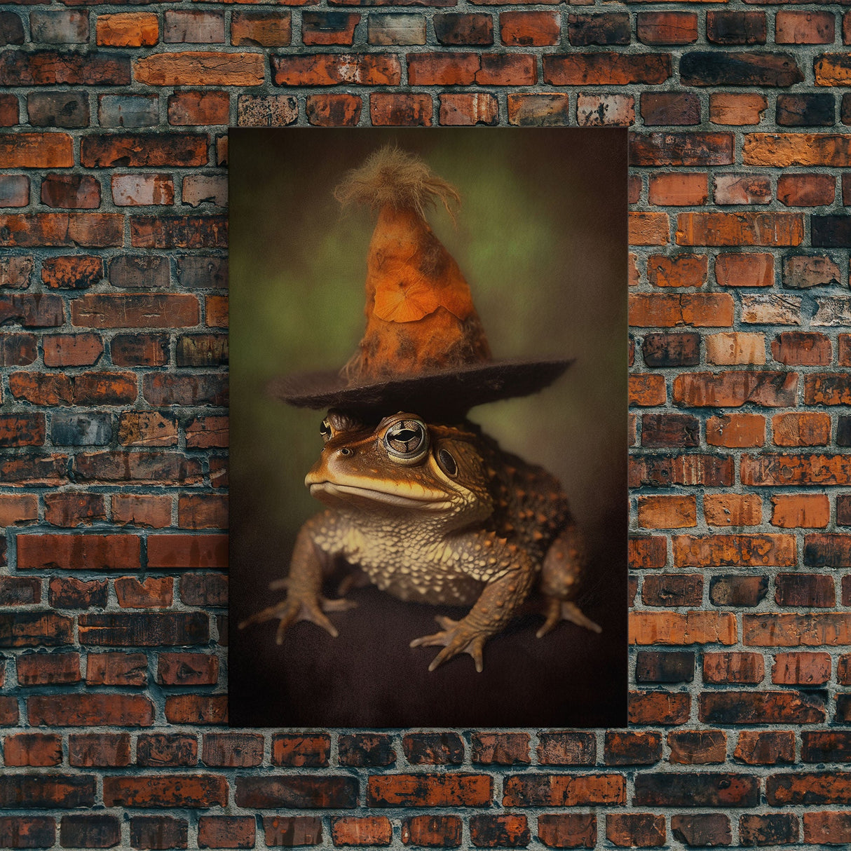 Frog Wall Art, Frog Wearing Witch Hat, Funny, Animal Wall Art, Nature, Modern Print, Wall Decor, Canvas Print, Wall Art, Framed Canvas