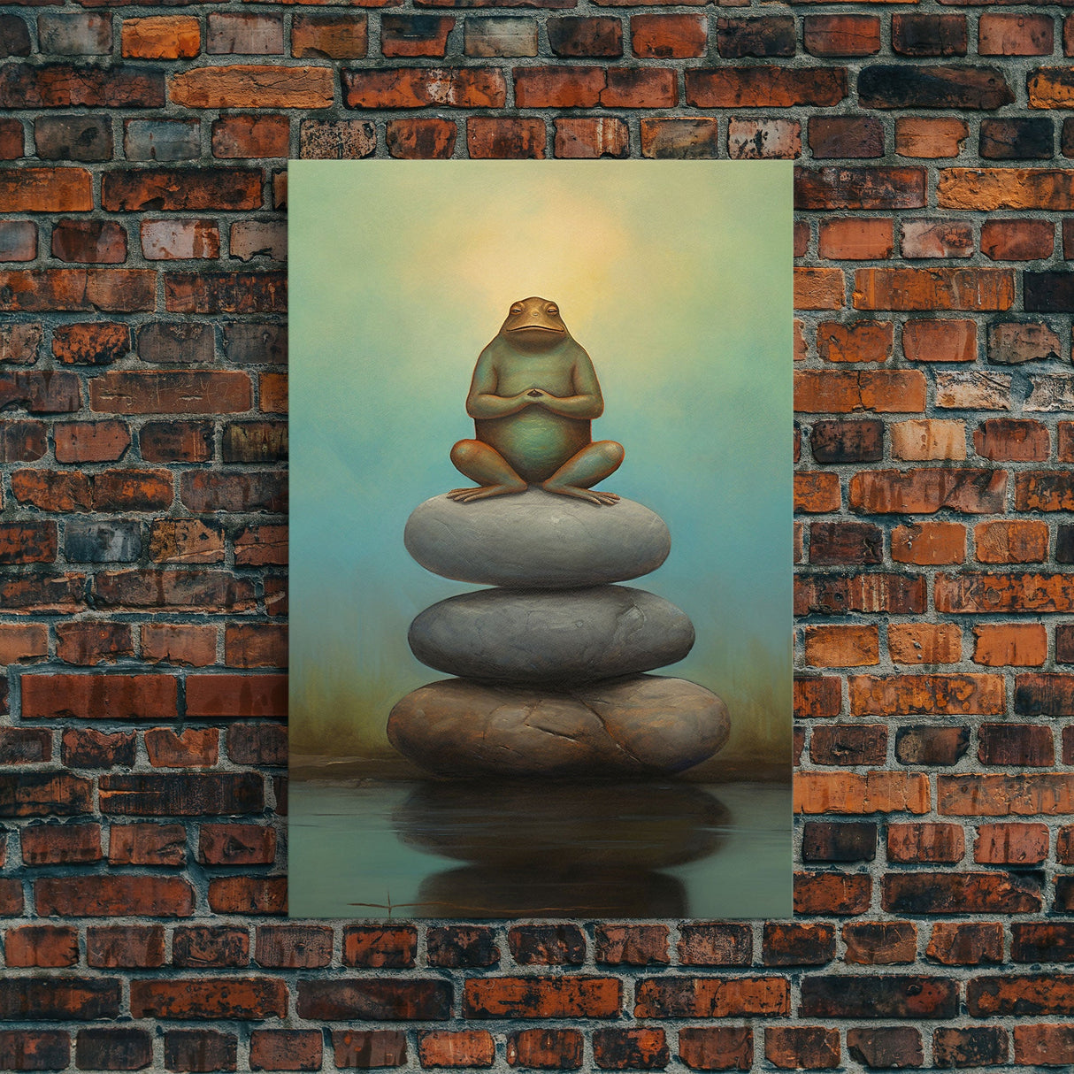 Frog Wall Art, Frog Balancing On Rocks, Zen Animal Wall Art, Nature, Modern Print, Wall Decor, Canvas Print, Wall Art, Framed Canvas