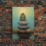 Frog Wall Art, Frog Balancing On Rocks, Zen Animal Wall Art, Nature, Modern Print, Wall Decor, Canvas Print, Wall Art, Framed Canvas