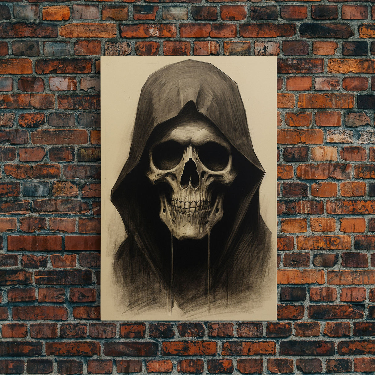 Cool Halloween Decor, Portrait Of The Grim Reaper, Spooky Halloween Art, Framed Canvas Print, Halloween Canvas Art