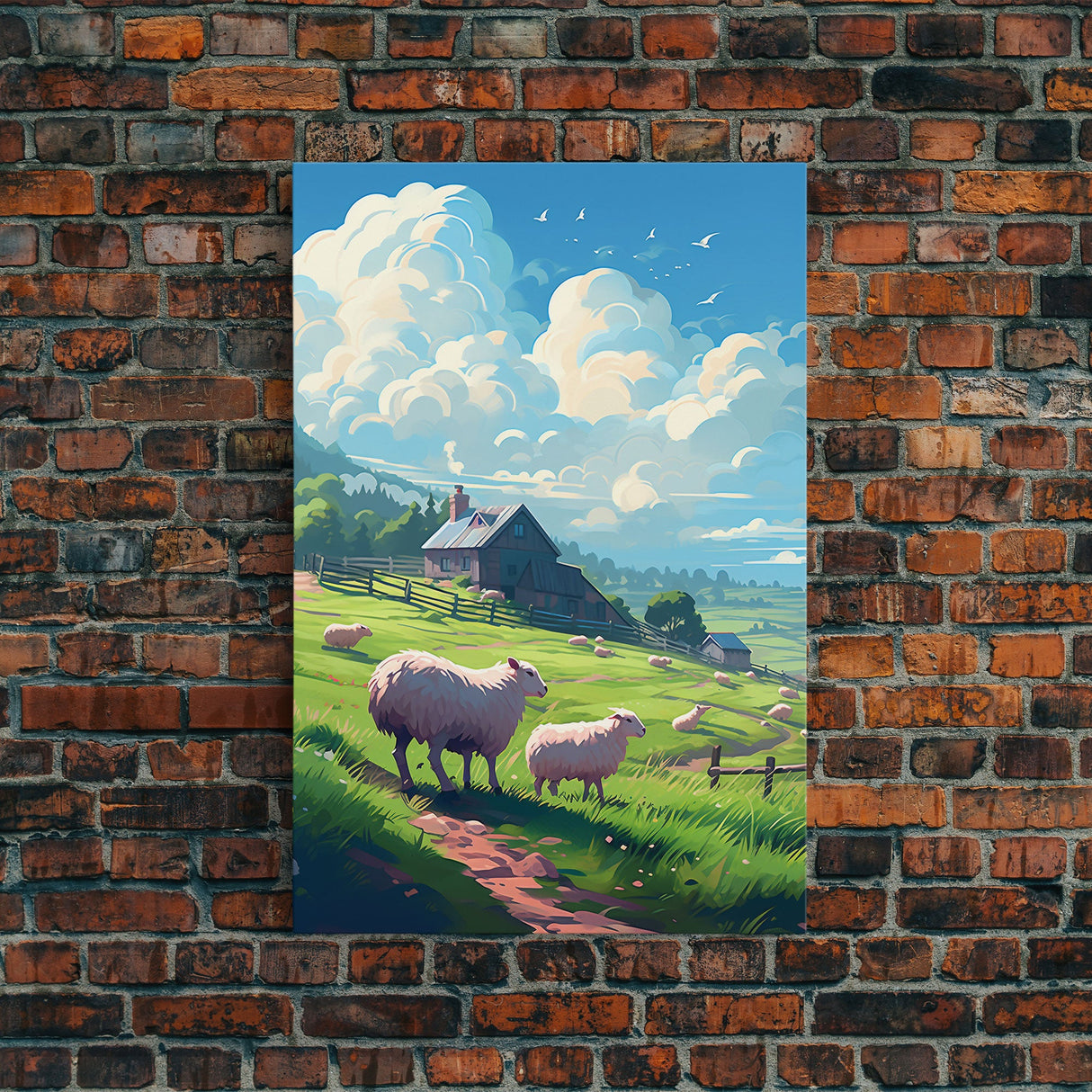 Sheep Wall Art, Animal Wall Art, Farm Print, Barn Decor, Canvas Print, Wall Art, Vertical Art, Farmhouse Wall Decor, Summer Wall Print