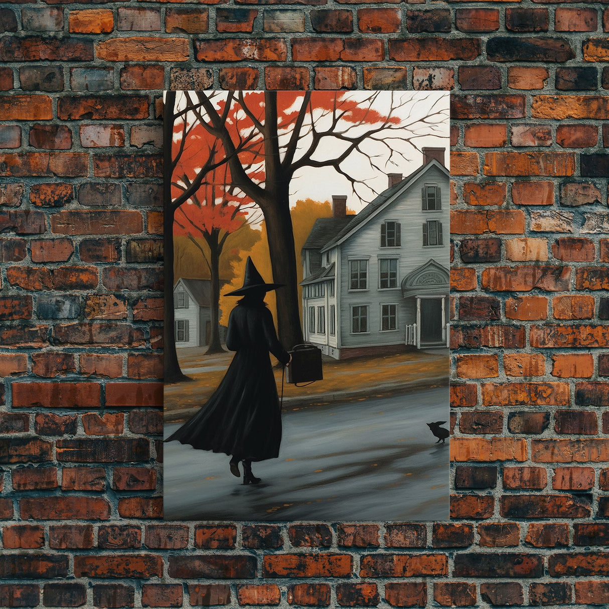 Halloween Abstract Art, Framed Canvas Print, Witch On The Streets of Salem, Halloween Decor- Witchcraft Art