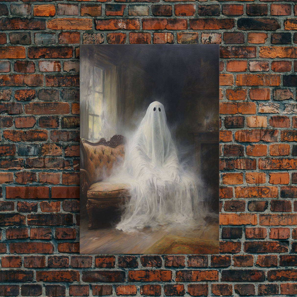 The Ghost Sits On The Sofa, Framed Canvas or Canvas Print, Gothic Victorian Halloween Painting, Cool Halloween Decor