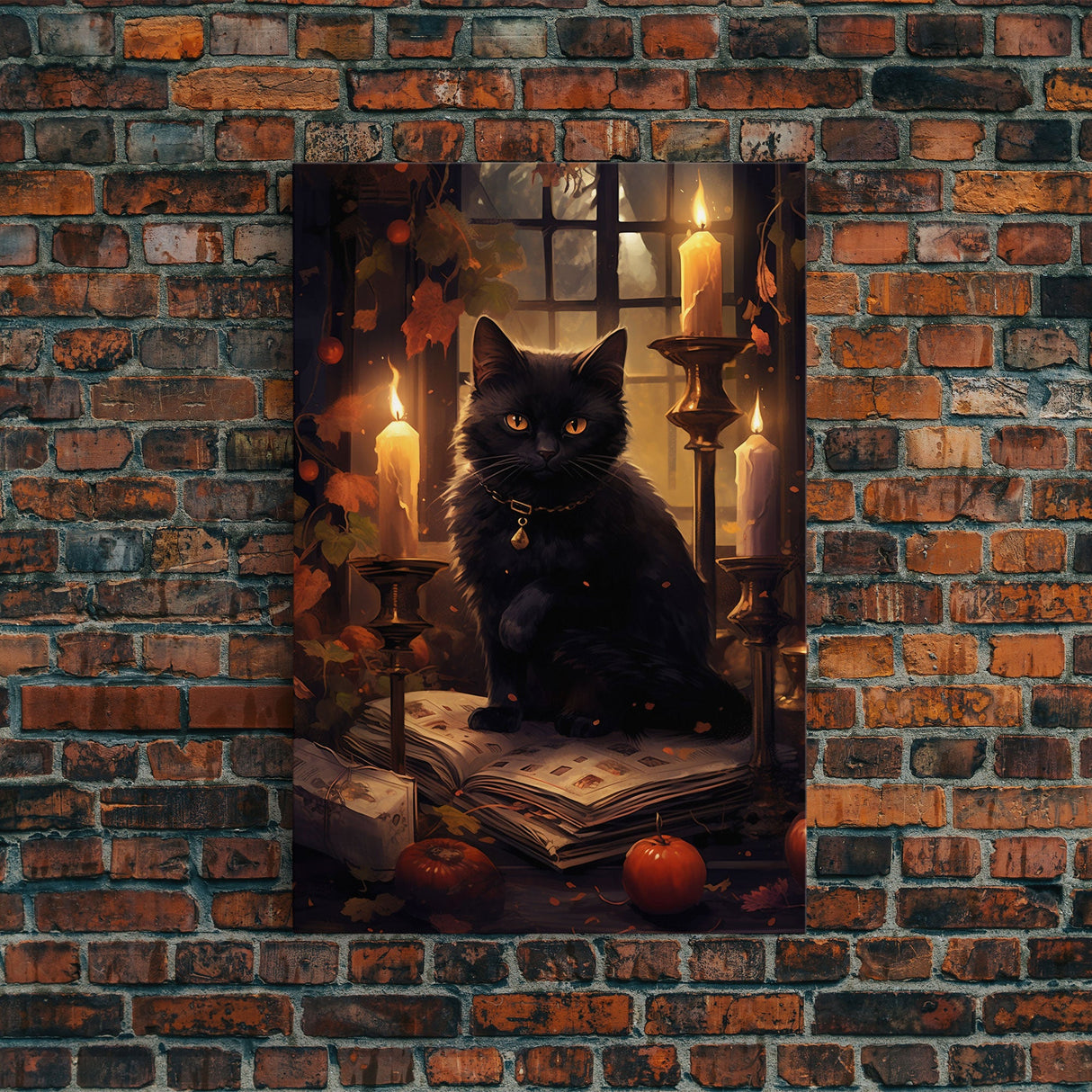 Black Cat Art, Framed  Canvas Print, Halloween Canvas Print, Goth Art, Dark Academia, Fall Decor, Witchy Vibes