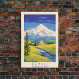 Denali National Park Travel Poster Print, Canvas Print Wall Art, Alaska Travel Art, Midcentury Modern Travel Decor, MCM Wall Art