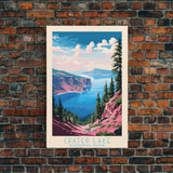 Crater Lake National Park Travel Poster Print, Canvas Print Wall Art, Oregon Travel Art, Midcentury Modern Travel Decor