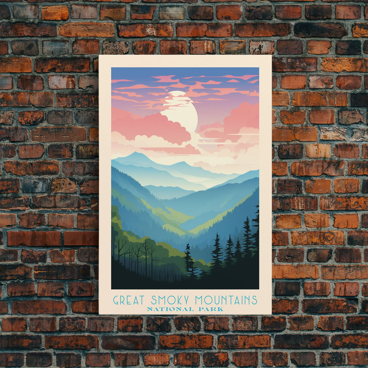 Great Smoky Mountains National Park Travel Poster Art, Canvas Print Wall Art, Tennesee Travel Art, Midcentury Modern Travel Decor, Wall Art