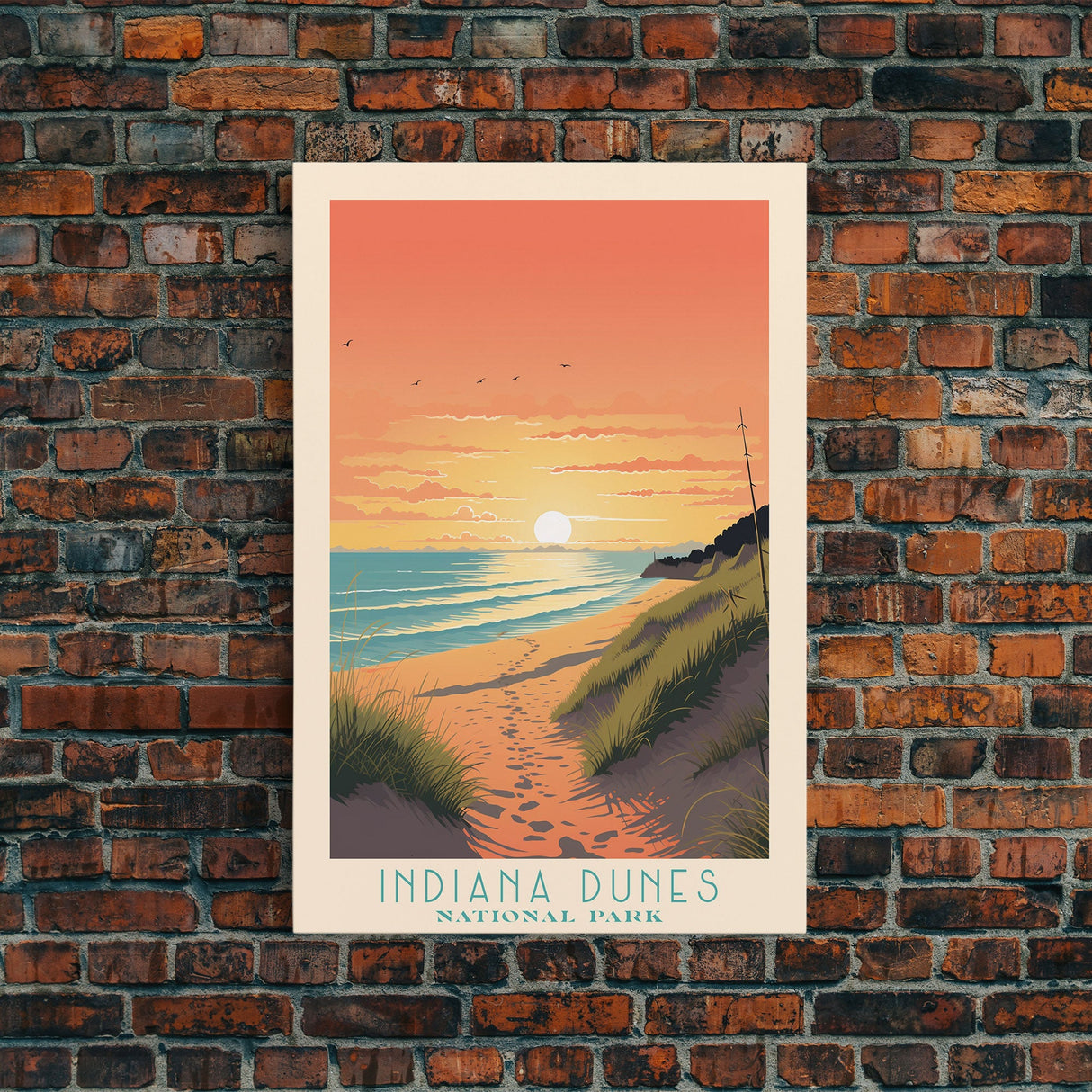 Indiana Dunes National Park Travel Poster Art, Canvas Print Wall Art, Indiana Travel Art, Midcentury Modern Travel Decor, Wall Art