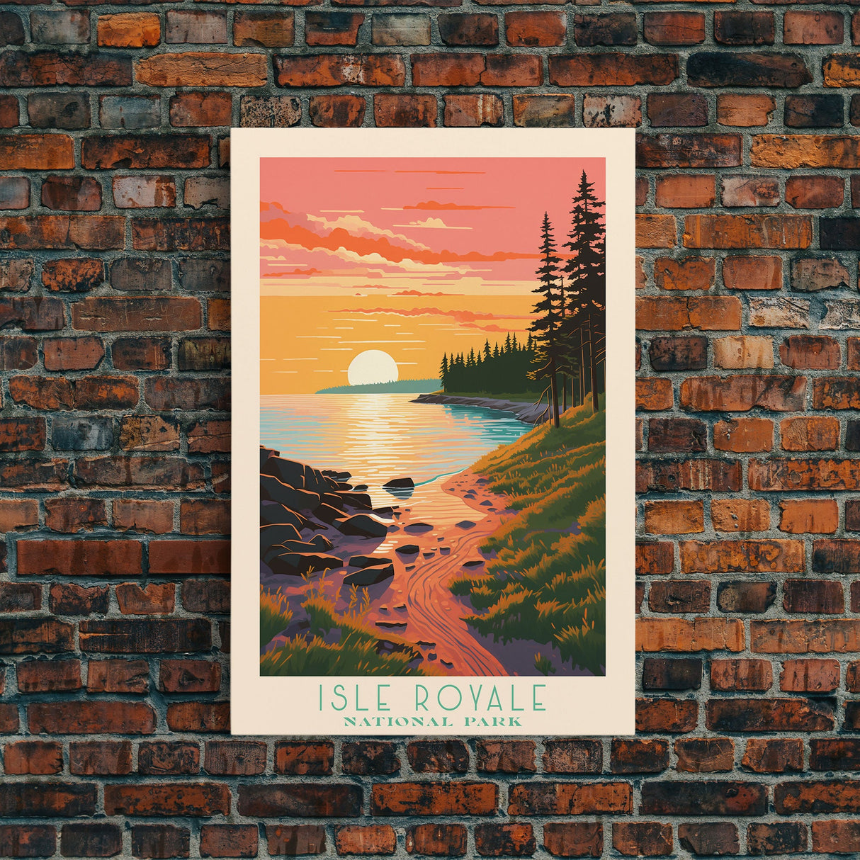 Isle Royale National Park Travel Poster Art, Canvas Print Wall Art, Michigan Travel Art, Midcentury Modern Travel Decor, Wall Art