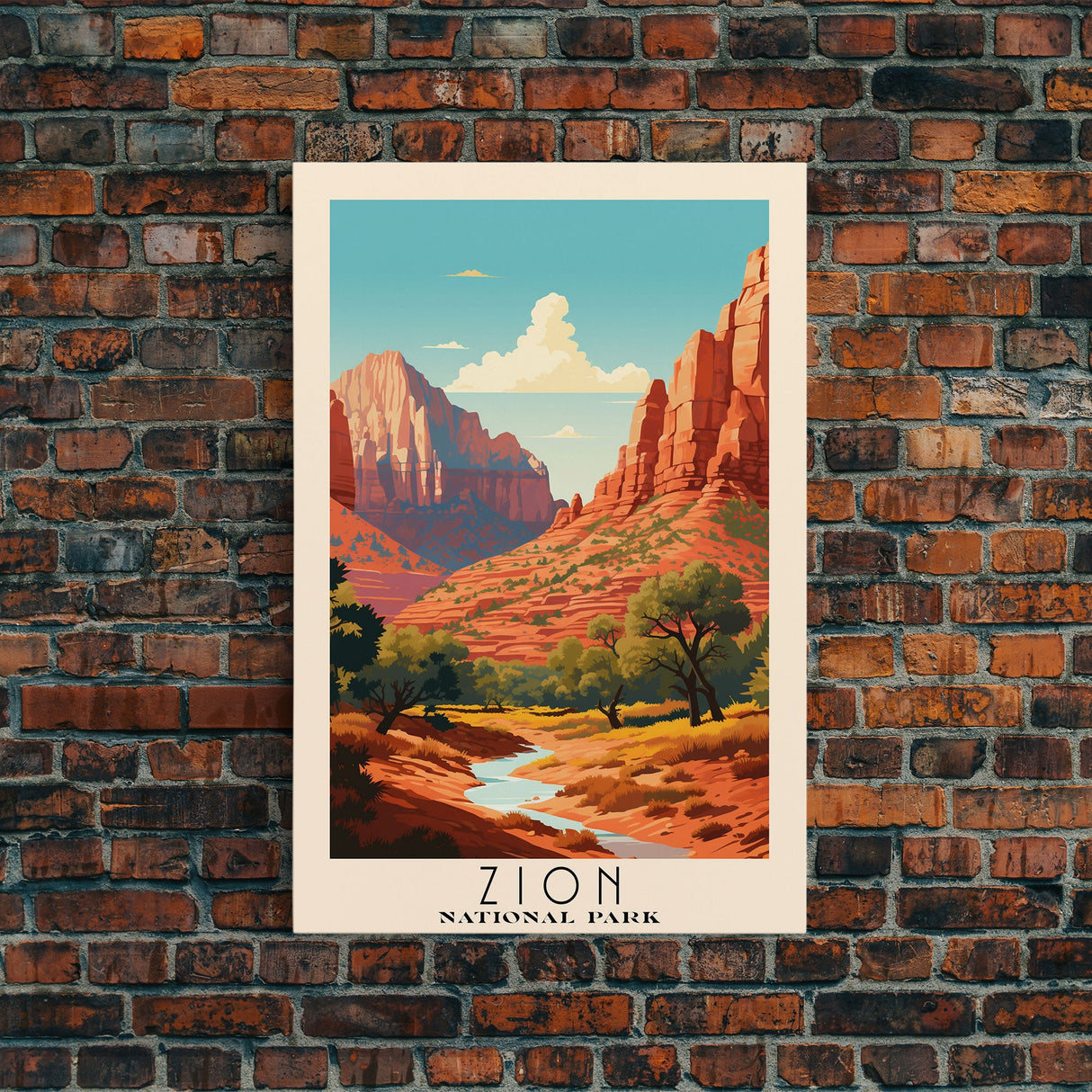 Zion National Park,  Utah Travel Art, National Park Print, Minimalist Travel Art, Midcentury Modern Retro Style Landscape