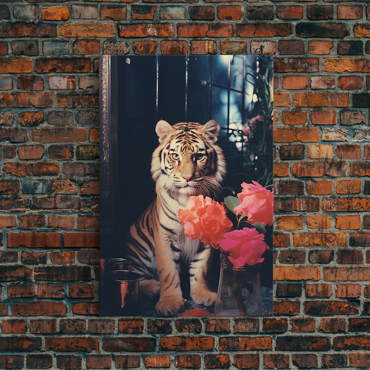 Portrait Of A Lion, 80s Photography, Framed Canvas Print, Photo Print, Animal Prints, Vaporwave Style Retro Art, Lion Wall Art