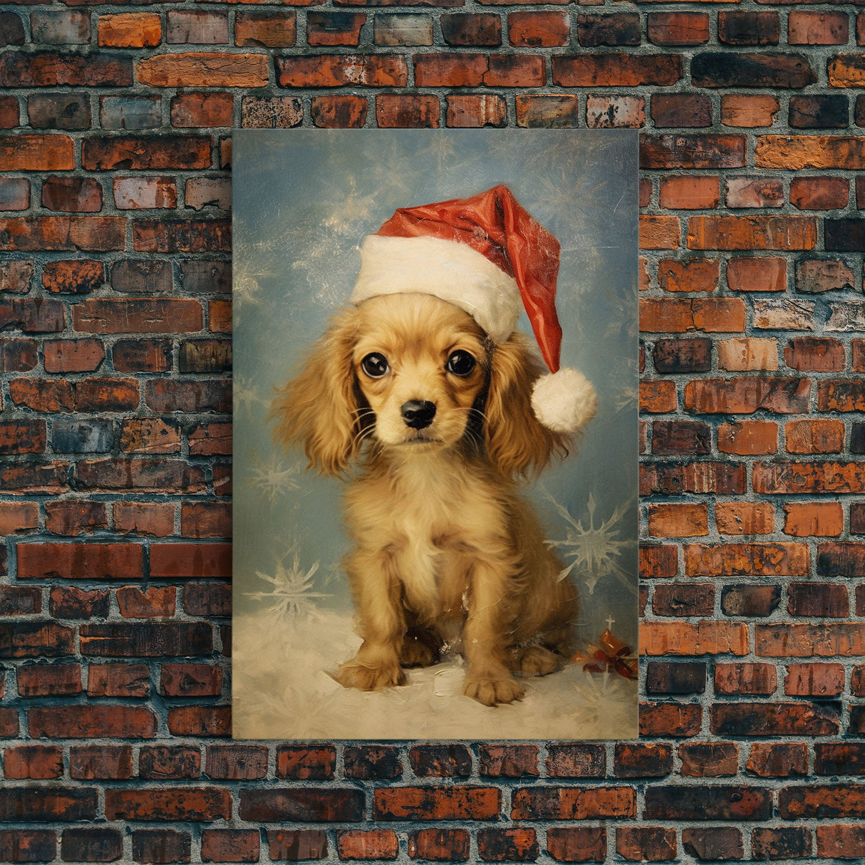 Cocker Spaniel Puppy In A Santa Hat, Framed Canvas Print, Christmas Decor, Holiday Decor, Seasonal Wall Decor, Farmhouse Christmas