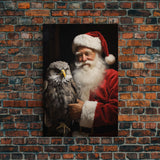 Santa Holding An Eagle, Framed Canvas Print, Christmas Wall Art, Xmas Art, Christmas Art Print, Santa Decor, Farmhouse Christmas Eagle Print