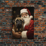 Santa and his English Mastiff, Framed Canvas Print, Christmas Wall Art, Xmas Art, Christmas Art Print, Santa Decor