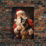 Santa Holding A German Shepherd, Framed Canvas Print, Christmas Wall Art, Xmas Art, Christmas Art Print, Santa Decor, Farmhouse Christmas