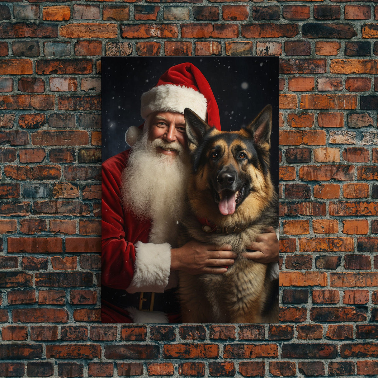 Santa Holding A Golden Retriever, Framed Canvas Print, Christmas Wall Art, Xmas Art, Christmas Art Print, Santa Decor, Farmhouse Christmas