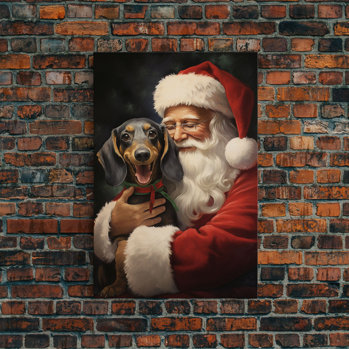 Santa and his Dachsund, Framed Canvas Print, Christmas Wall Art, Xmas Art, Christmas Art Print, Santa Decor