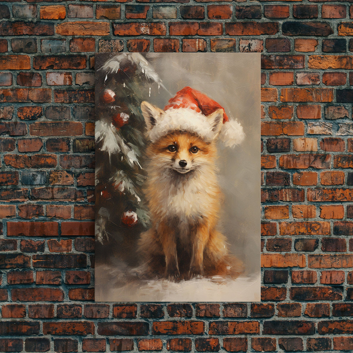 Cute Christmas Red Fox - Farmhouse Christmas Decor - Fawn Dressed For Christmas - Xmas Decor - Christmas Wall Art- Holiday Decorations