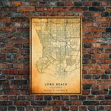 Long Beach map print poster or framed canvas | California map print poster canvas | Long Beach city map print poster canvas, distressed map