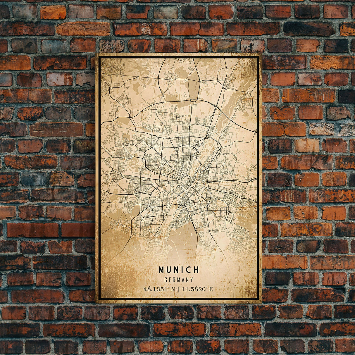 Munich map print poster or framed canvas, Munich Germany map print poster canvas, Munich city map print poster canvas, Vintage Travel Art