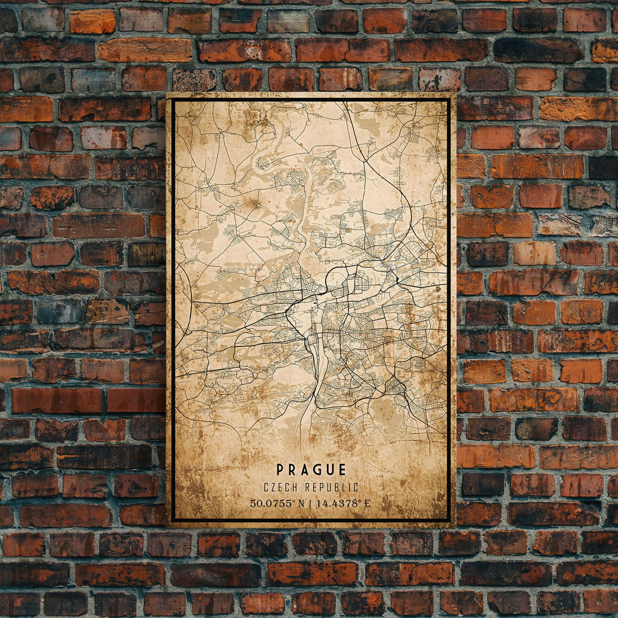 Prague Czech Republic map print poster or framed canvas, Prague map print poster canvas, city map print poster canvas, Vintage Travel Art