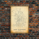 Saint Petersburg map print poster or framed canvas, St. Petersburg Russia map print canvas, city map print poster canvas, Vintage Travel Art