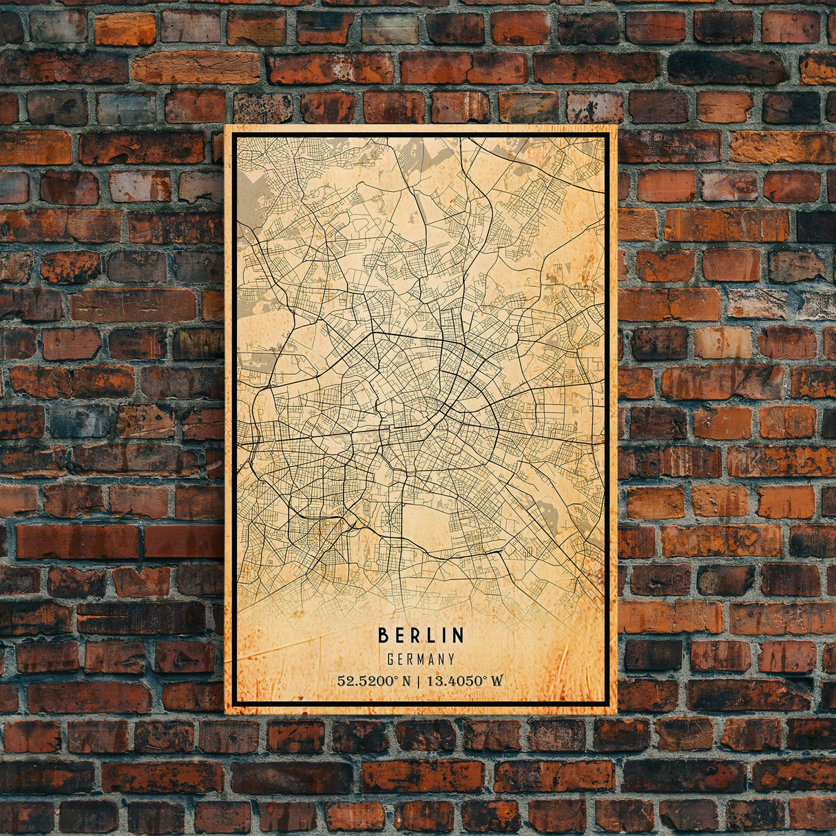 Vintage Berlin Germany map print poster or framed canvas, Berlin map print poster canvas, Berlin city map print poster canvas, Travel Art