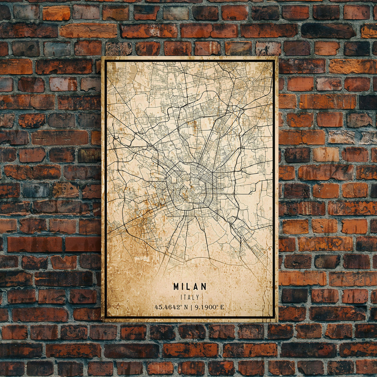 Vintage Milan Italy map print poster or framed canvas, Milan map print poster canvas, Milan city map print poster canvas, Travel Art