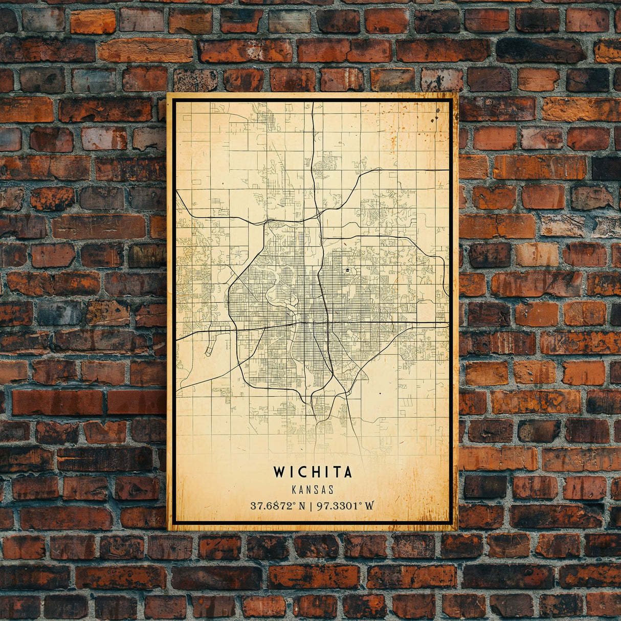 Vintage Wichita Kansas map print poster or framed canvas, Wichita map print poster canvas, Wichita city map print poster canvas, Travel Art