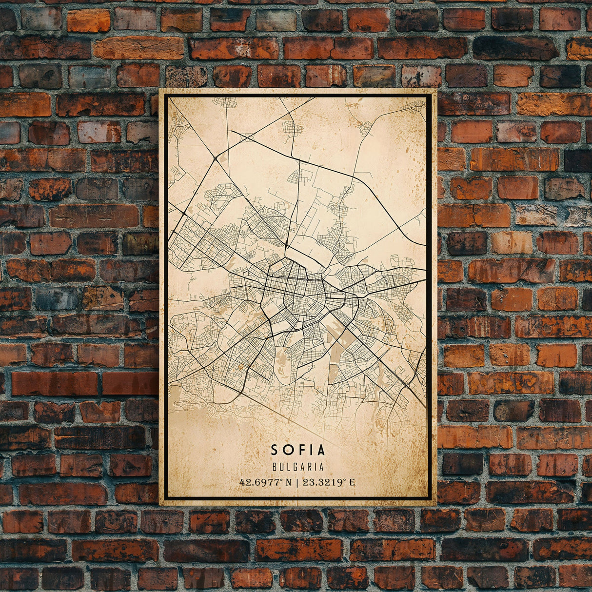 Sofia Bulgaria map print poster or framed canvas, Sofia map print poster canvas, Sofia city map print poster canvas, Vintage Travel Art